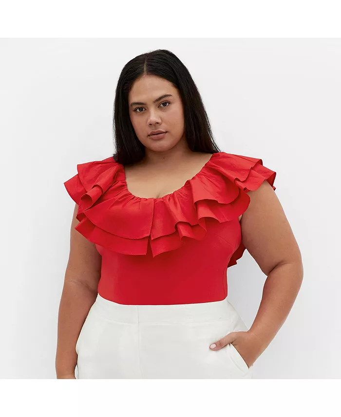 Боди больших размеров с оборками на плечах CITY CHIC, красный
Боди больших размеров с оборками на плечах CITY CHIC, красный