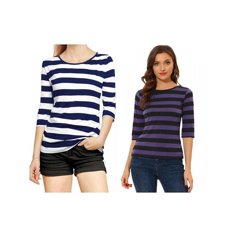 2 упаковки женских повседневных футболок с принтом и круглым вырезом с рукавами до локтя ALLEGRA K, цвет Blue And Black Purple
2 упаковки женских повседневных футболок с принтом и круглым вырезом с рукавами до локтя ALLEGRA K, цвет Blue And Black Purple