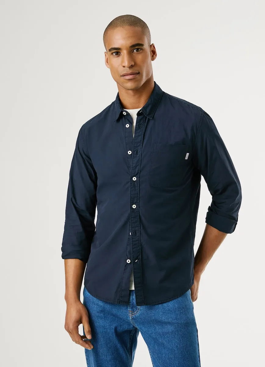Мужская поплиновая рубашка классического кроя однотонная Pepe Jeans, темно-синий
Мужская поплиновая рубашка классического кроя однотонная Pepe Jeans, темно-синий