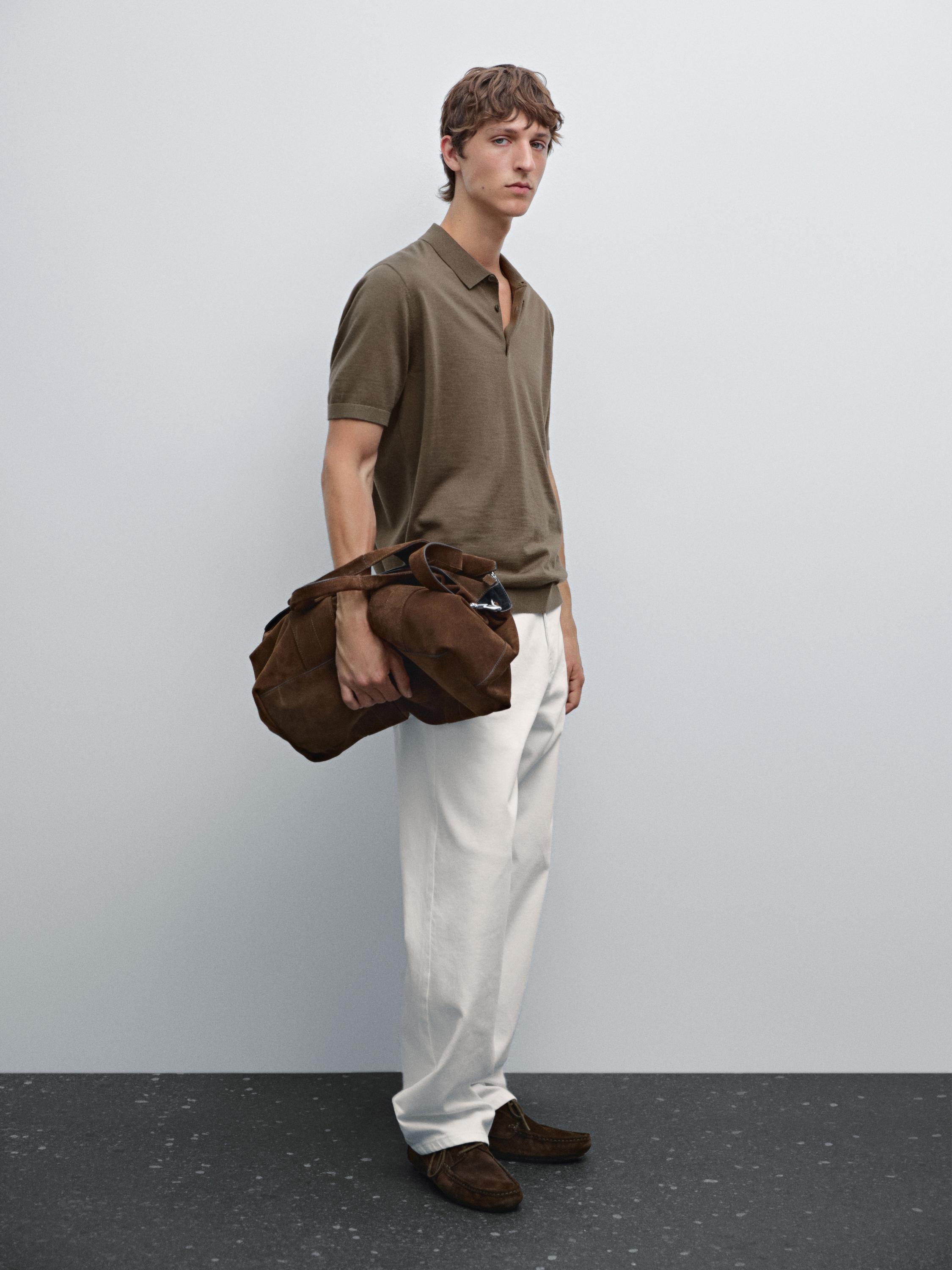 Рубашка-Поло с короткими рукавами из шерстяной смеси Massimo Dutti, хаки 
Рубашка-Поло с короткими рукавами из шерстяной смеси Massimo Dutti, хаки