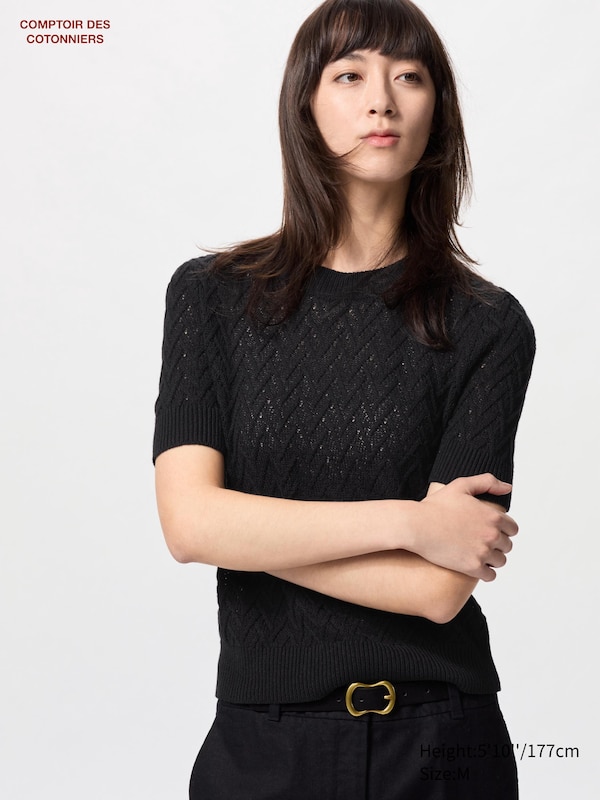 Льняной джемпер с круглым вырезом и короткими рукавами Uniqlo, черный
Льняной джемпер с круглым вырезом и короткими рукавами Uniqlo, черный