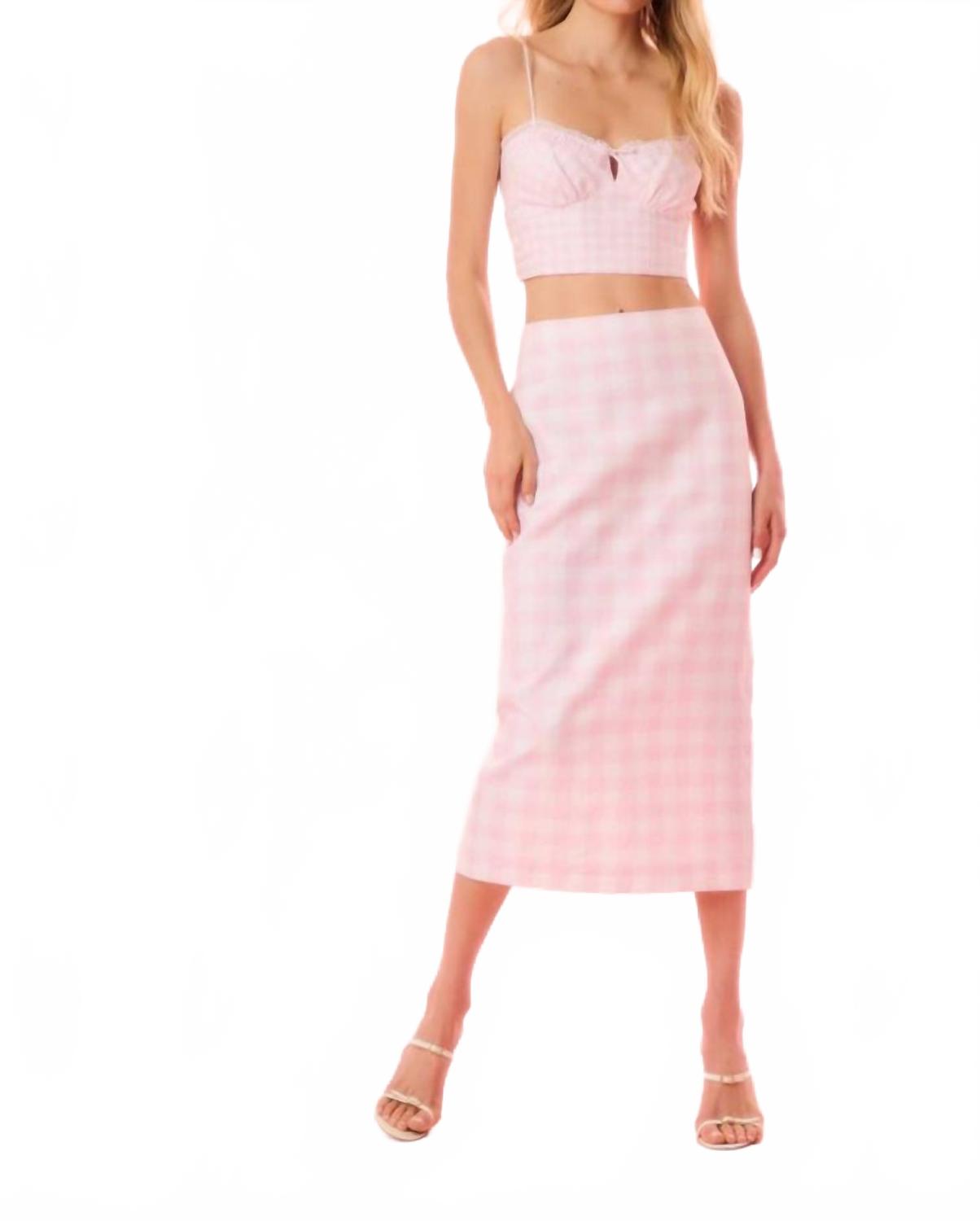 Юбка миди из льна Biselle в клетку в цвете Angel Pink LoveShackFancy 
Юбка миди из льна Biselle в клетку в цвете Angel Pink LoveShackFancy