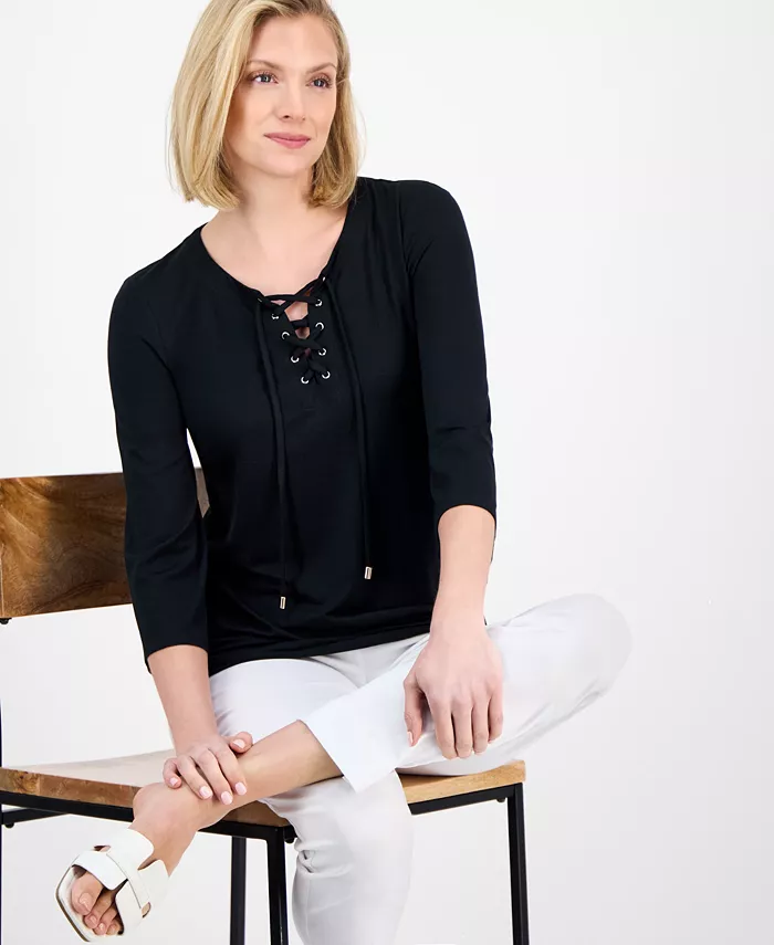 Петит-топ с кружевными завязками и рукавом 3/4 JM Collection, черный
Петит-топ с кружевными завязками и рукавом 3/4 JM Collection, черный