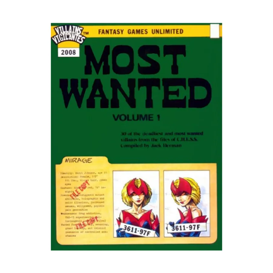 Most Wanted #1 (2nd Printing w/Counters), Villains & Vigilantes (FGU), мягкая обложка
Most Wanted #1 (2nd Printing w/Counters), Villains & Vigilantes (FGU), мягкая обложка