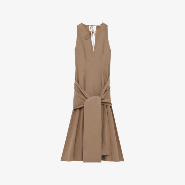 Платье миди Loewe с запахом и рукавов хлопковое, бежевый 
Платье миди Loewe с запахом и рукавов хлопковое, бежевый