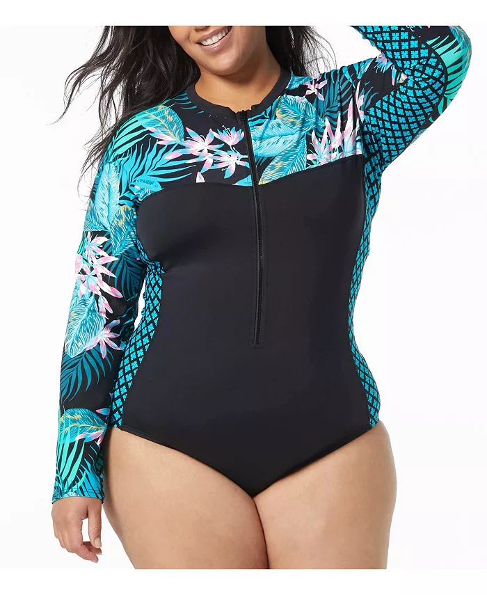 Слитный купальник Plus Size Sculpt с длинными рукавами и молнией спереди Beach House Sport, черный
Слитный купальник Plus Size Sculpt с длинными рукавами и молнией спереди Beach House Sport, черный