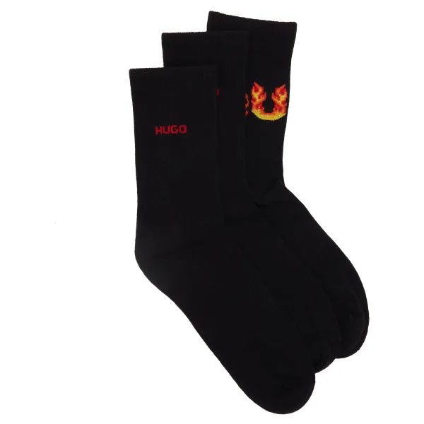 Комплект из 3 носков qs в рубчик с пламенем Hugo, черный 
Комплект из 3 носков qs в рубчик с пламенем Hugo, черный