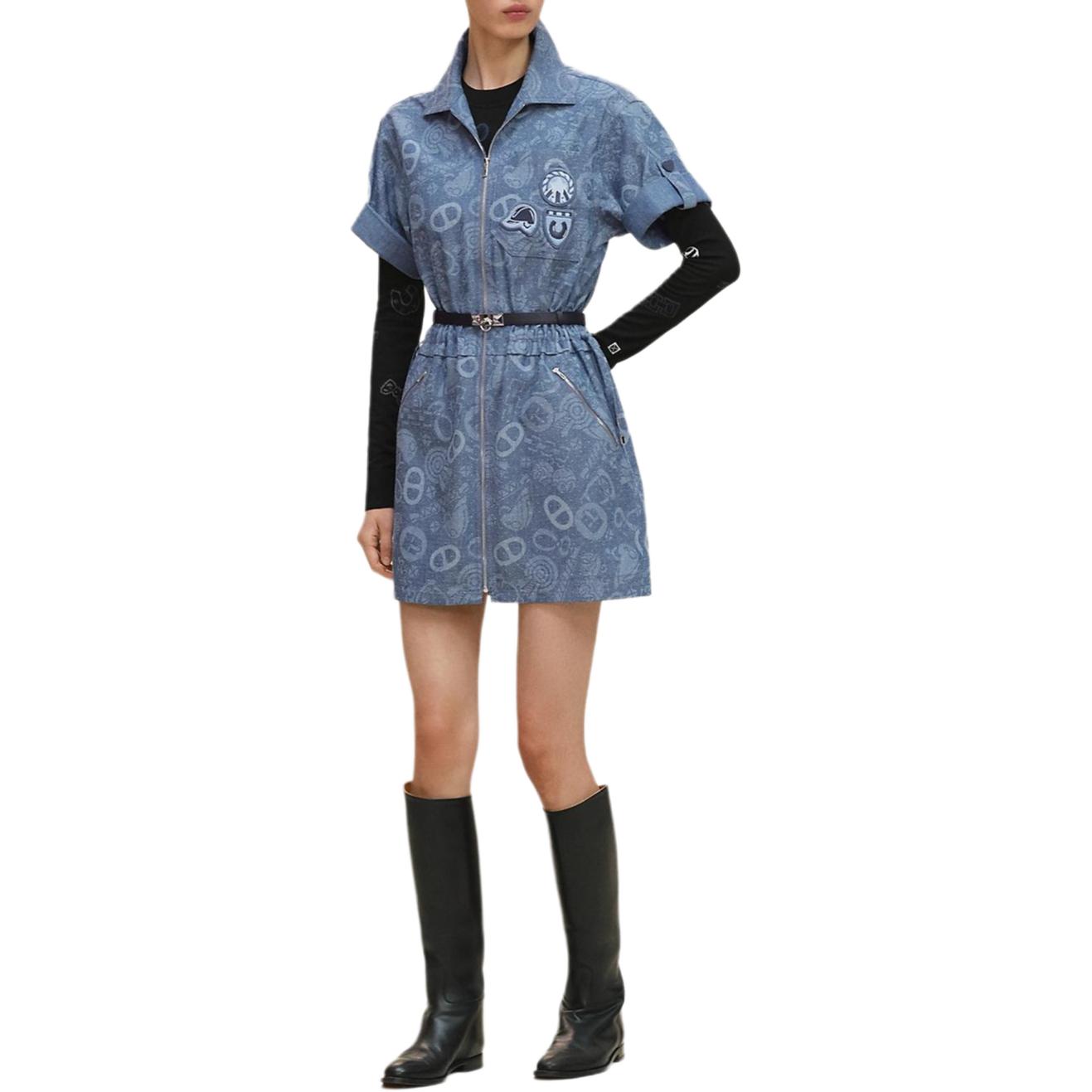 HERMES Женское синее платье с короткими рукавами
HERMES Женское синее платье с короткими рукавами