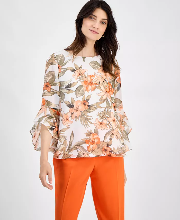 Женская блузка с цветочным принтом, круглым вырезом и рукавами с рюшами, размеры Regular и Petite Kasper, белый
Женская блузка с цветочным принтом, круглым вырезом и рукавами с рюшами, размеры Regular и Petite Kasper, белый