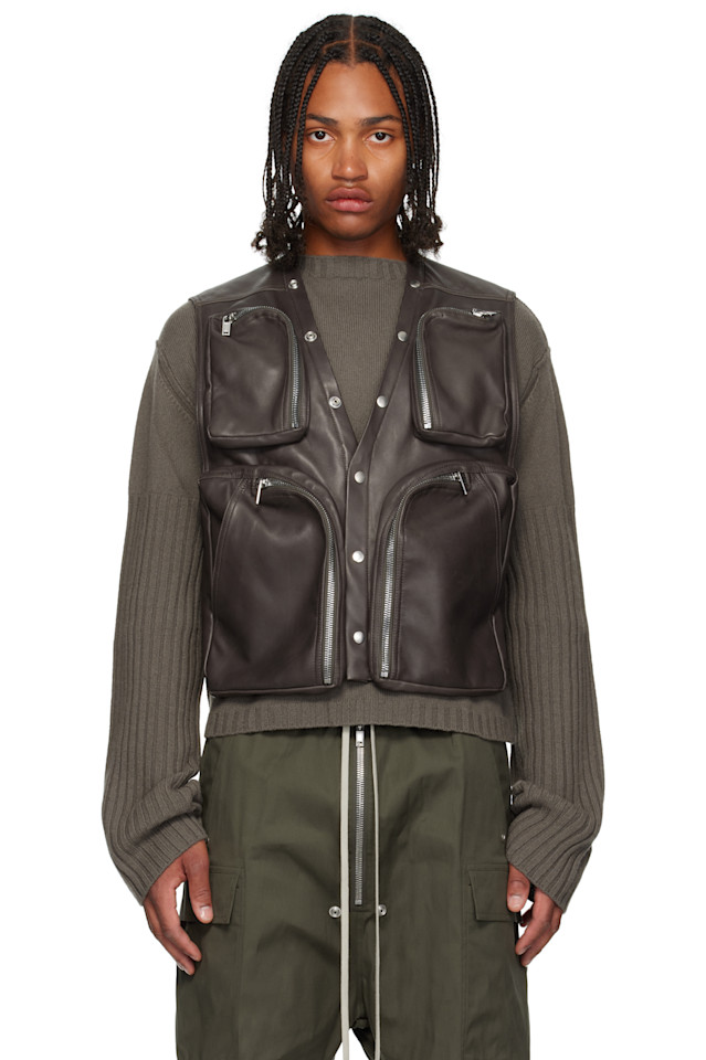 Rick Owens Серый кожаный жилет-карго «Конкордианс»
Rick Owens Серый кожаный жилет-карго «Конкордианс»