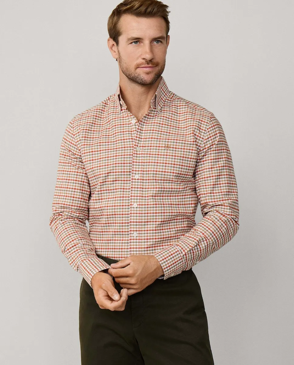 Мужская рубашка в клетку виши триколор, приталенного кроя Hackett, оранжевый
Мужская рубашка в клетку виши триколор, приталенного кроя Hackett, оранжевый