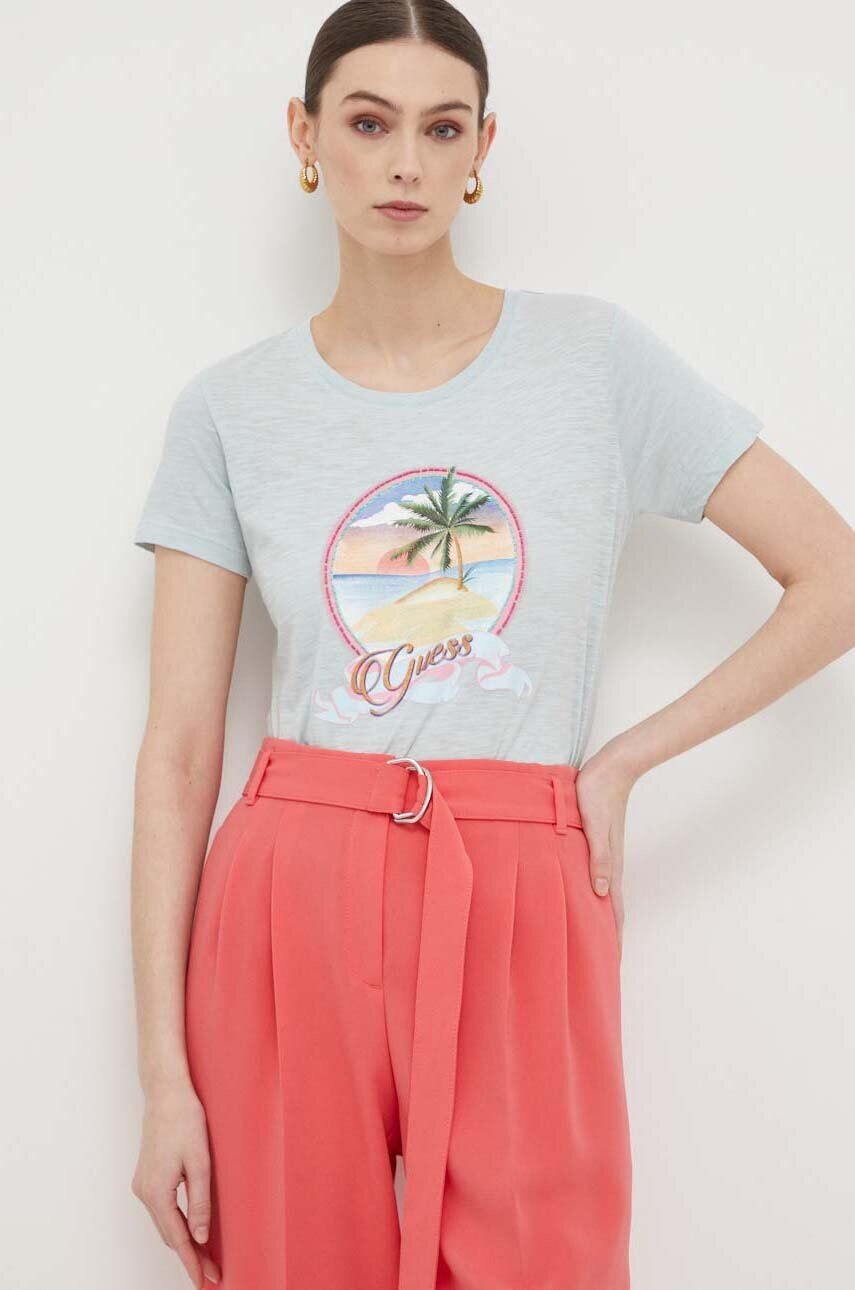 Хлопковая футболка Guess, зеленый 
Хлопковая футболка Guess, зеленый