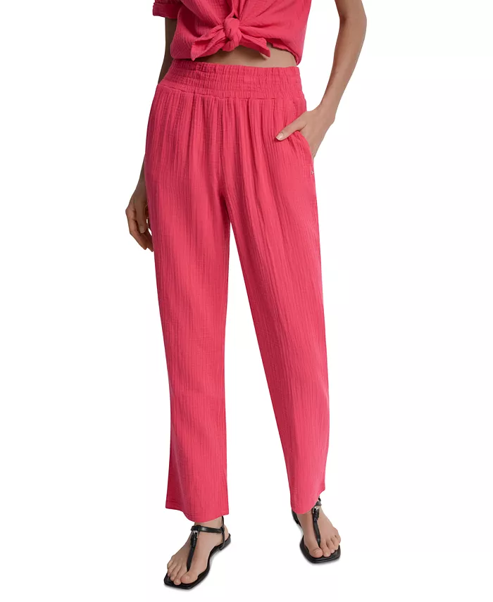 Укороченные хлопковые брюки на резинке со сборкой на талии DKNY Jeans, розовый
Укороченные хлопковые брюки на резинке со сборкой на талии DKNY Jeans, розовый