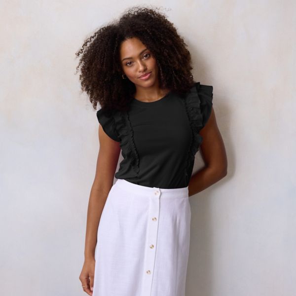 Женская майка с рюшами из смешанной техники Lc Lauren Conrad, цвет black ore
Женская майка с рюшами из смешанной техники Lc Lauren Conrad, цвет black ore