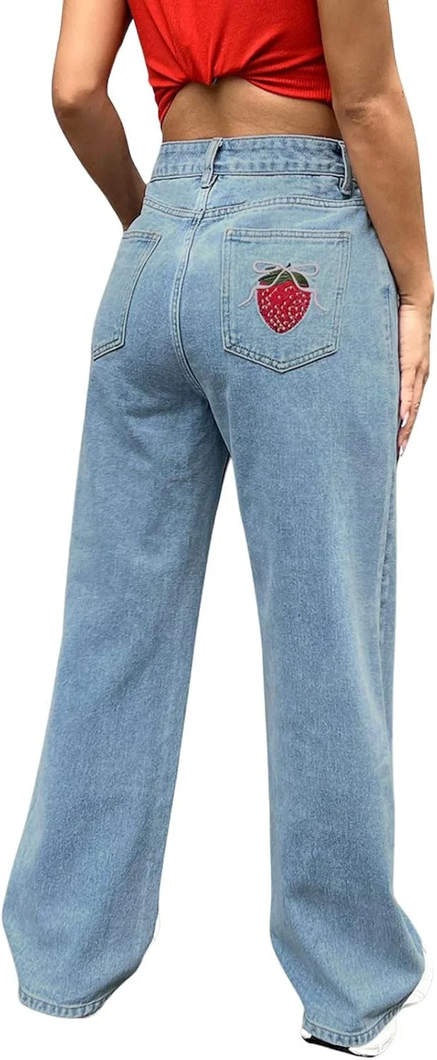 Женские джинсы Wide Leg Straight Baggy Denim Pants с вышивкой Strawberry на кармане utcoco
Женские джинсы Wide Leg Straight Baggy Denim Pants с вышивкой Strawberry на кармане utcoco