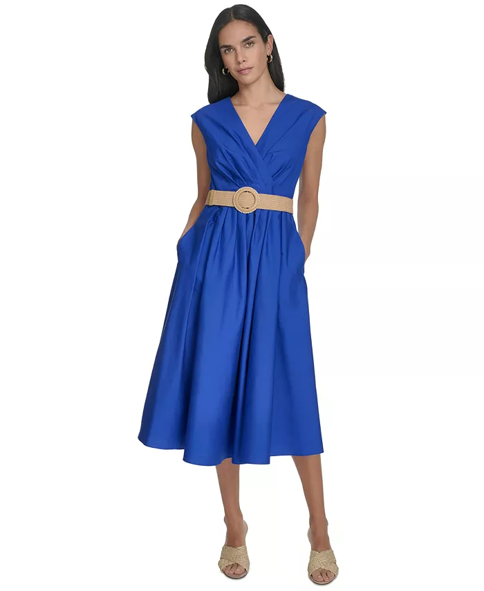 Женское хлопковое миди-платье с V-образным вырезом и поясом Jessica Howard, синий
Женское хлопковое миди-платье с V-образным вырезом и поясом Jessica Howard, синий