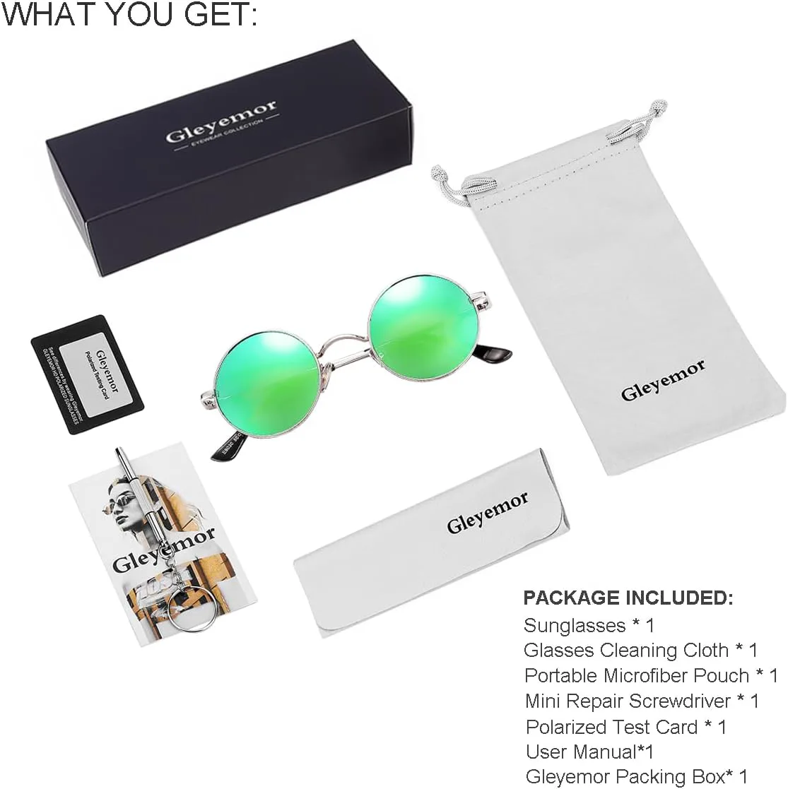 Поляризованные круглые солнцезащитные очки Gleyemor для мужчин и женщин в стиле хиппи, маленькие круглые очки с красными и желтыми линзами, Silver/Green Mirror
Поляризованные круглые солнцезащитные очки Gleyemor для мужчин и женщин в стиле хиппи, маленькие круглые очки с красными и желтыми линзами, Silver/Green Mirror