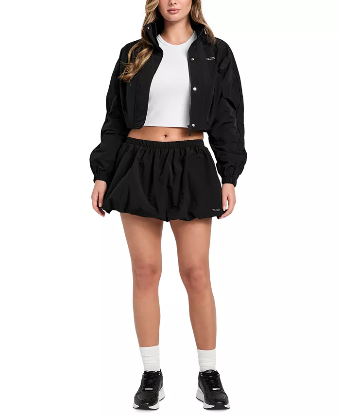 Женская укороченная куртка Nina на молнии спереди и мини-юбка-баллон GUESS, черный 
Женская укороченная куртка Nina на молнии спереди и мини-юбка-баллон GUESS, черный