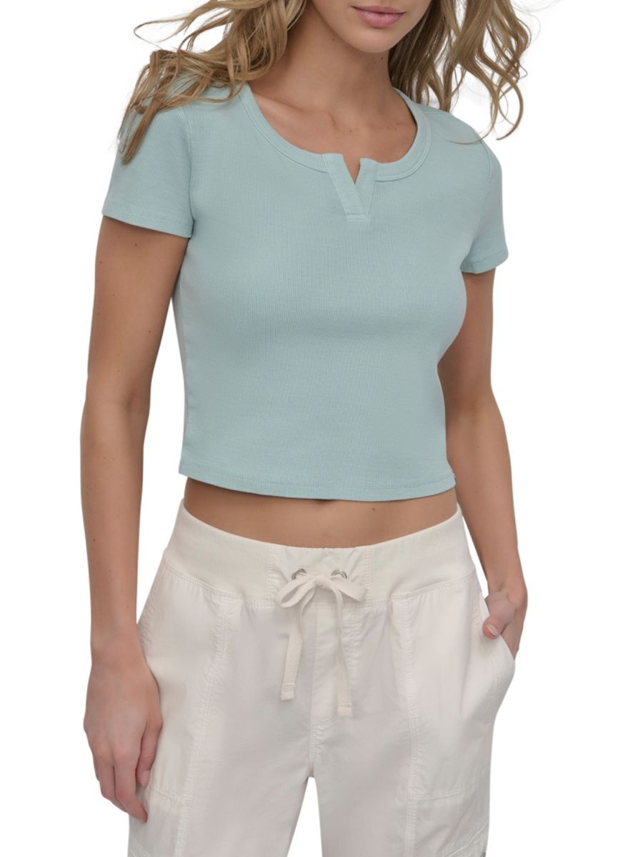 Топ с разрезом на горловине DKNY, цвет Mineral Blue 
Топ с разрезом на горловине DKNY, цвет Mineral Blue