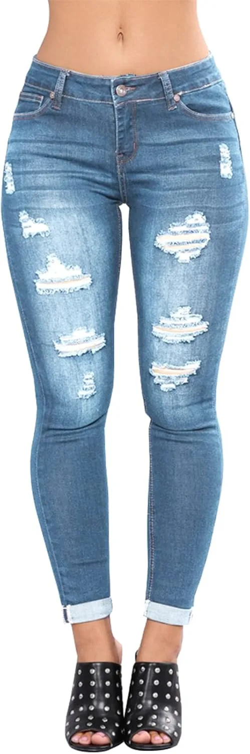 LONGBIDA женские джинсы скинни с потертостями и манжетами
LONGBIDA женские джинсы скинни с потертостями и манжетами