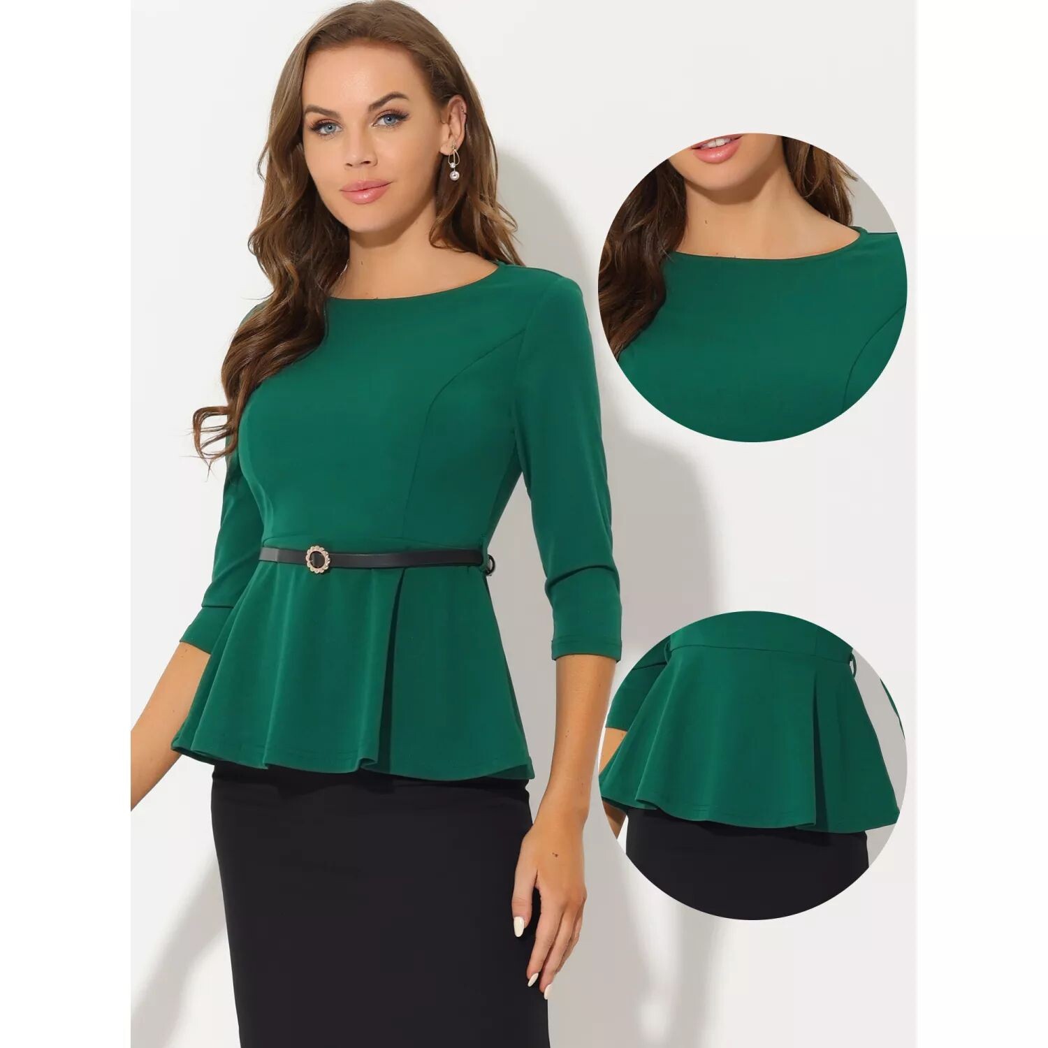 Женский топ с баской и поясом, элегантная деловая деловая блузка с рукавом 3/4 ALLEGRA K, черный
Женский топ с баской и поясом, элегантная деловая деловая блузка с рукавом 3/4 ALLEGRA K, черный