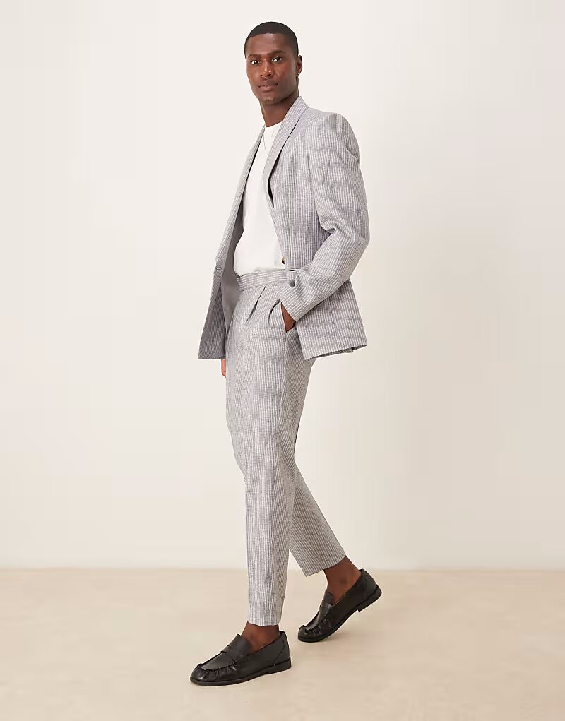 Зауженные брюки из льняной смеси в синюю полоску Asos Design
Зауженные брюки из льняной смеси в синюю полоску Asos Design