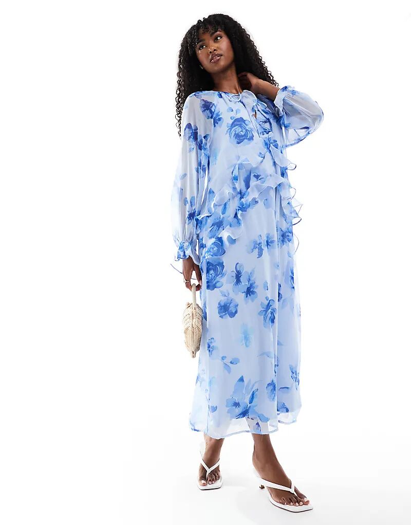 Длинное платье Pieces с длинными рукавами и оборками в бледно-голубой цветочек
Длинное платье Pieces с длинными рукавами и оборками в бледно-голубой цветочек