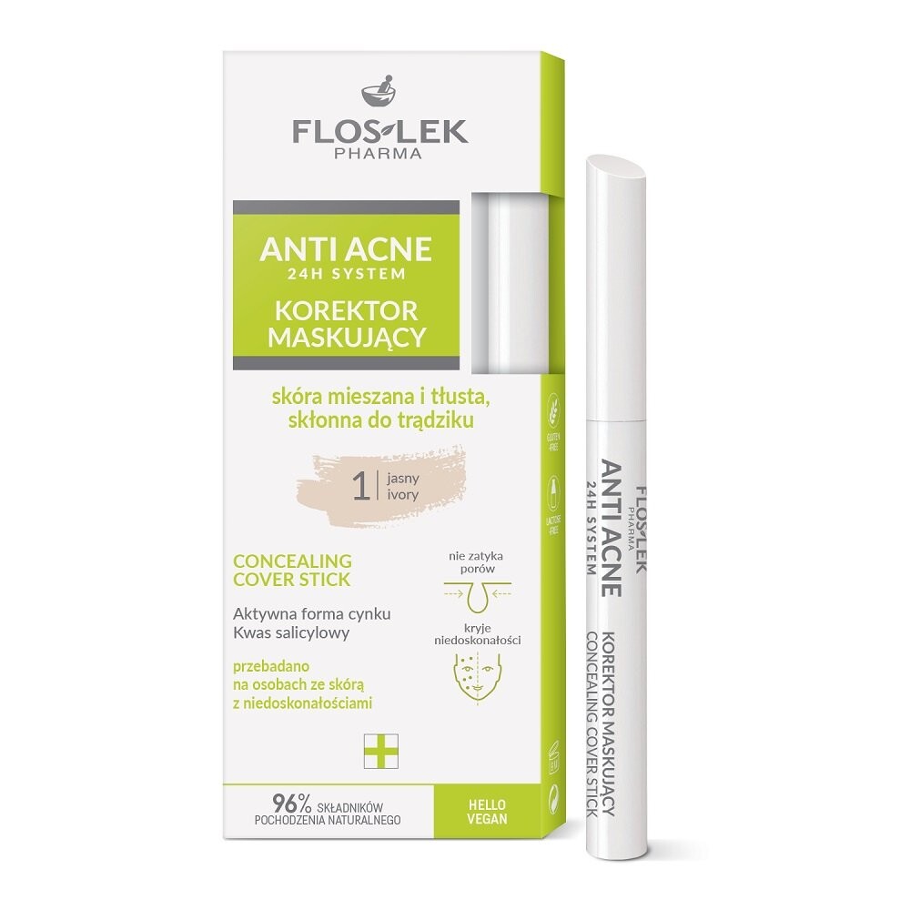 Floslek, Маскирующий консилер Anti Acne 24h System, 1 светлый оттенок
Floslek, Маскирующий консилер Anti Acne 24h System, 1 светлый оттенок