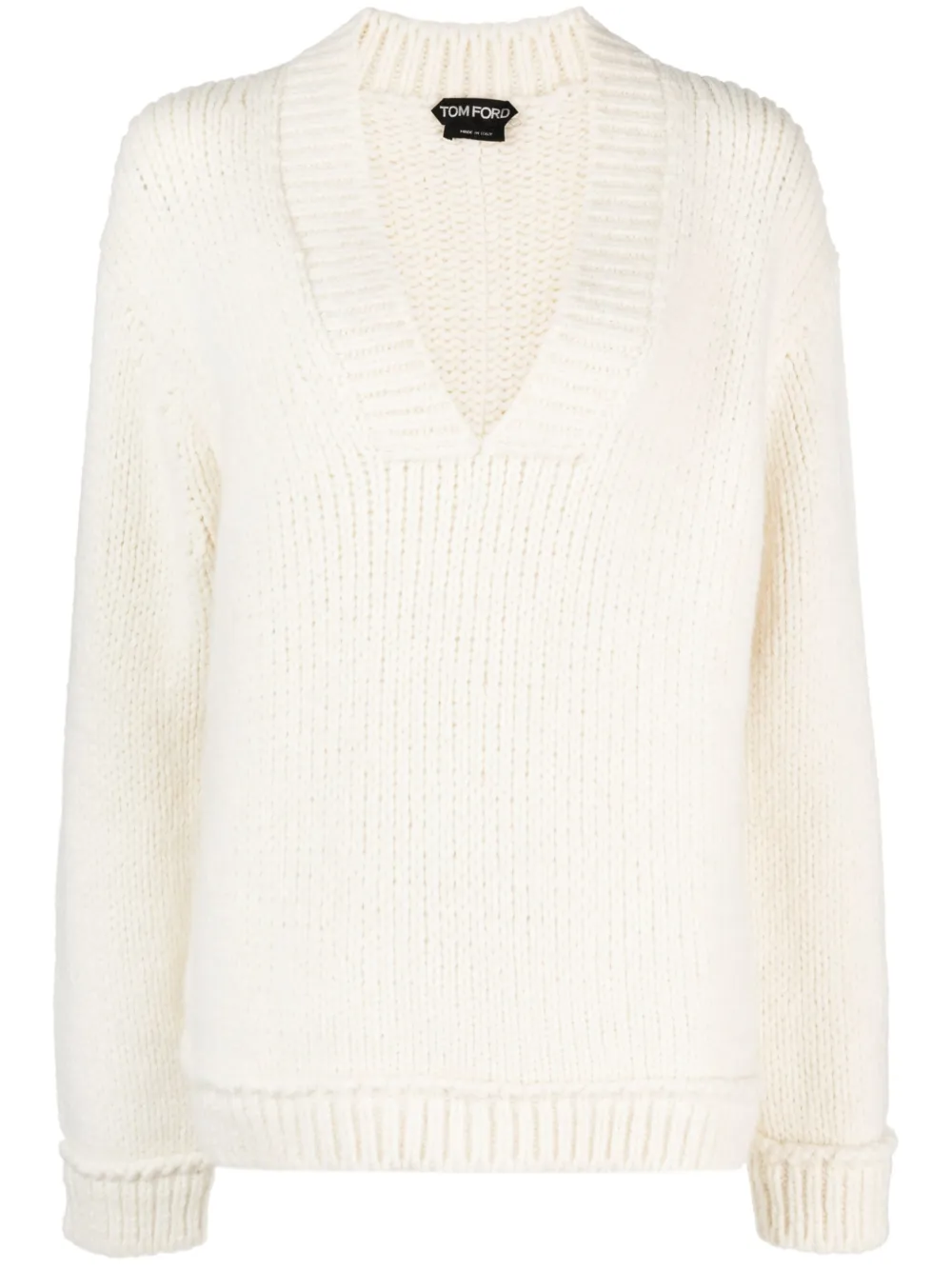 Шерстяной джемпер с V-образным вырезом TOM FORD, белый
Шерстяной джемпер с V-образным вырезом TOM FORD, белый