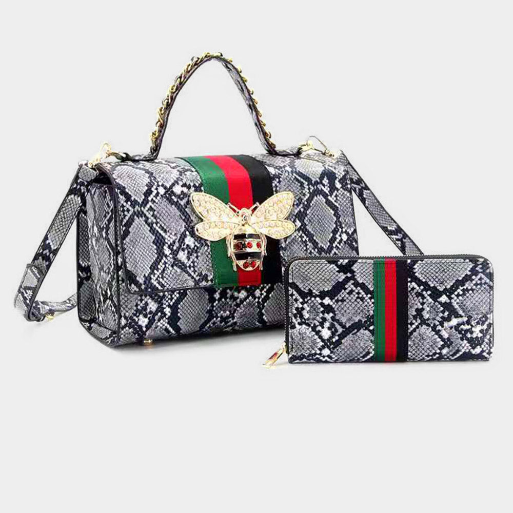 Комплект из 2 предметов: сумка-тоут и кошелек из искусственной кожи с рисунком медоносной пчелы и змеиной кожи FASHNZFAB, Snake
Комплект из 2 предметов: сумка-тоут и кошелек из искусственной кожи с рисунком медоносной пчелы и змеиной кожи FASHNZFAB, Snake