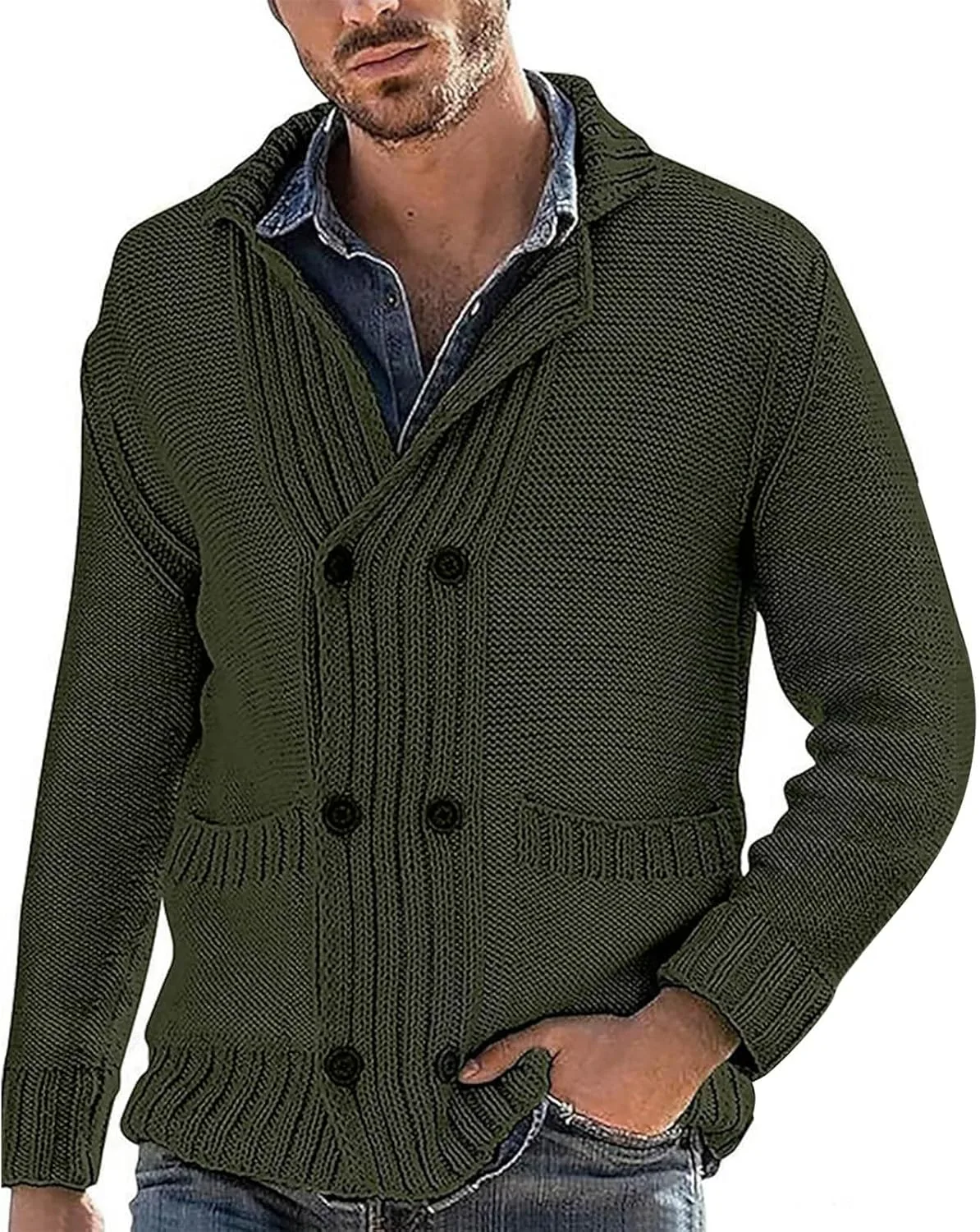 Мужской кардиган V-образным вырезом с отложным воротником AQAYL
Мужской кардиган V-образным вырезом с отложным воротником AQAYL