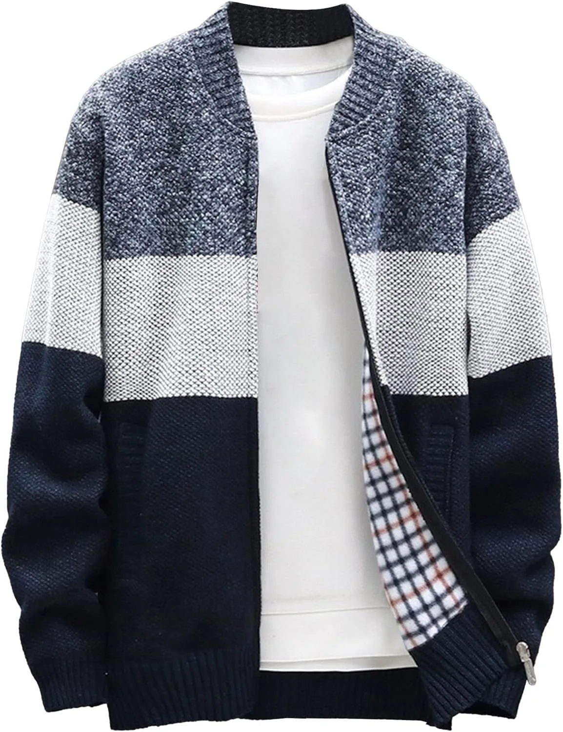 Мужской свитер с цветными блоками, полная молния, теплый
Мужской свитер с цветными блоками, полная молния, теплый