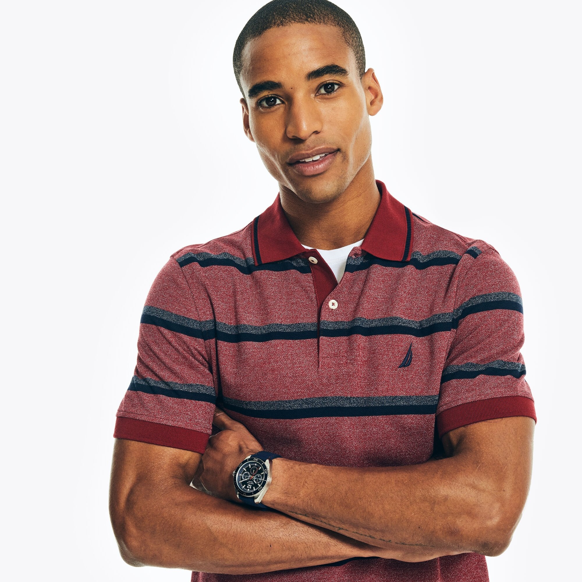 Мужская рубашка-поло Nautica Classic Fit в полоску, изготовленная с учетом экологических требований, цвет biking red 
Мужская рубашка-поло Nautica Classic Fit в полоску, изготовленная с учетом экологических требований, цвет biking red