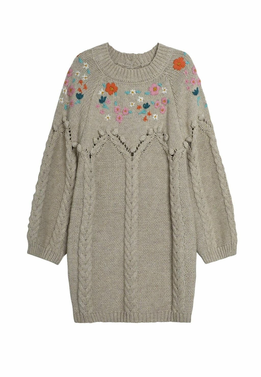 Трикотажное платье FLORAL EMBROIDERED CABLE, REGULAR FIT JoJo Maman Bébé, пестрый бежевый 
Трикотажное платье FLORAL EMBROIDERED CABLE, REGULAR FIT JoJo Maman Bébé, пестрый бежевый
