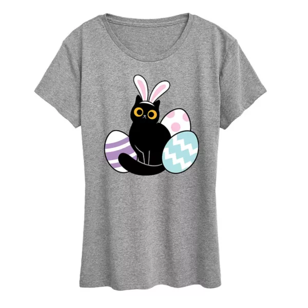 Женская футболка с принтом черного кота и пасхальных яиц Licensed Character, серый 
Женская футболка с принтом черного кота и пасхальных яиц Licensed Character, серый