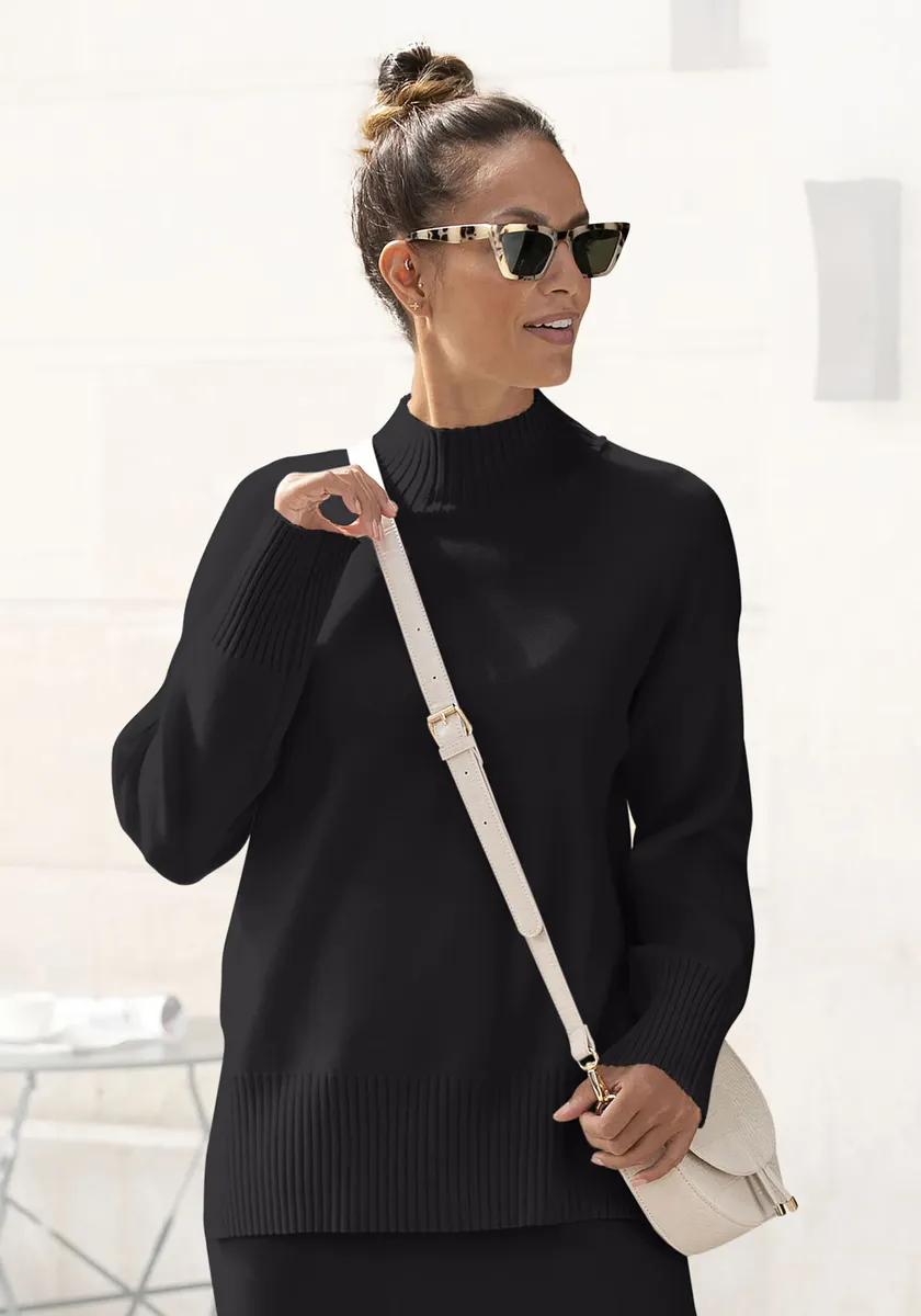 LASCANA Свитер с воротником стойкой, с широкими манжетами, классический вязаный свитер, черный
LASCANA Свитер с воротником стойкой, с широкими манжетами, классический вязаный свитер, черный