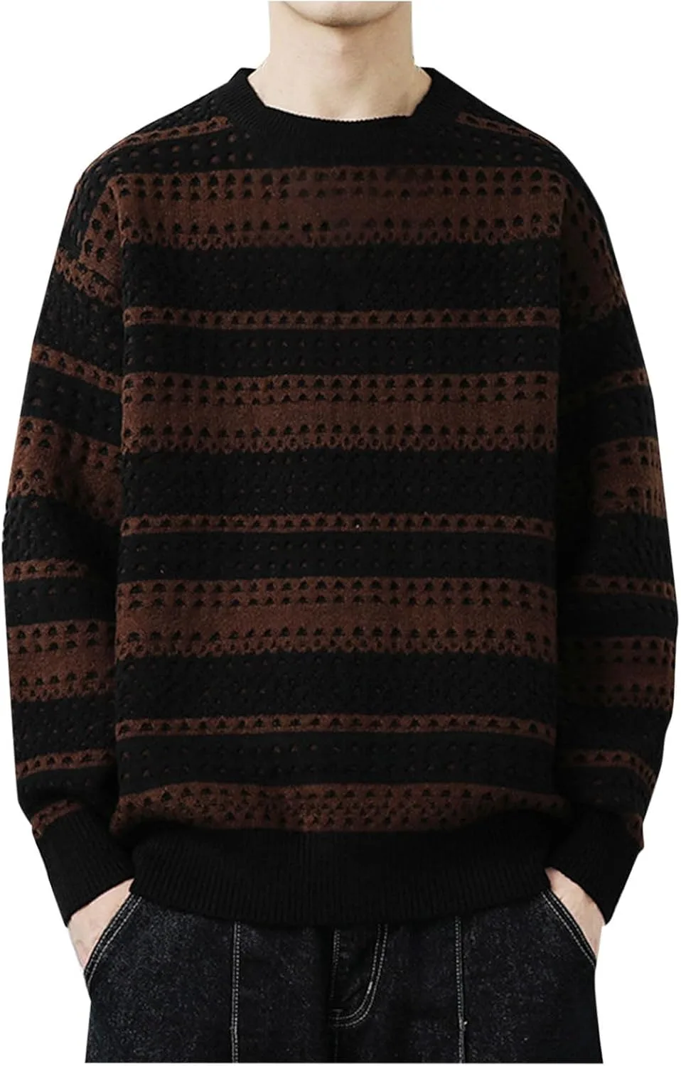 Свитер мужской в полоску с круглым воротником QUNPIU
Свитер мужской в полоску с круглым воротником QUNPIU