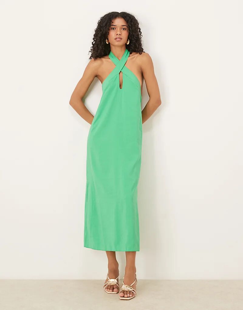 Платье миди ASOS DESIGN с перекрестным вырезом и разрезами по бокам, ярко-зеленого цвета