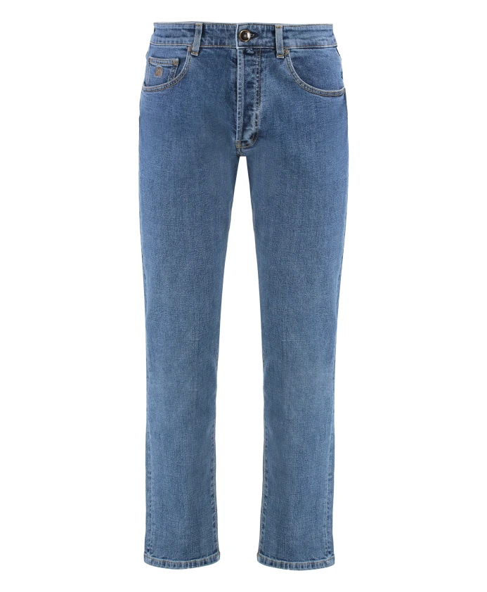 Джинсы прямого кроя с кожаным логотипом. Moorer, синий
Джинсы прямого кроя с кожаным логотипом. Moorer, синий