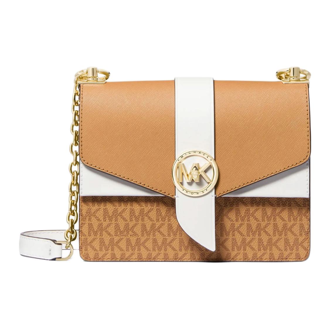 MICHAEL KORS Greenwich искусственная кожаная сумка через плечо, маленькая женская коричнево-белая кроссбоди
MICHAEL KORS Greenwich искусственная кожаная сумка через плечо, маленькая женская коричнево-белая кроссбоди