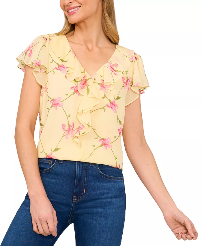 Женский топ с цветочным принтом, рюшами и рукавами-крылышками CeCe, желтый
Женский топ с цветочным принтом, рюшами и рукавами-крылышками CeCe, желтый