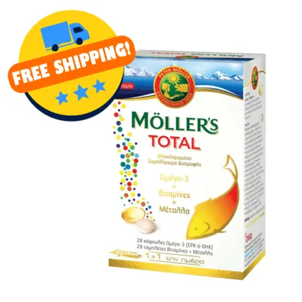 Mollers Total Omega-3, витамины и минералы, 28 капсул и 28 таблеток, Peter Moller
Mollers Total Omega-3, витамины и минералы, 28 капсул и 28 таблеток, Peter Moller