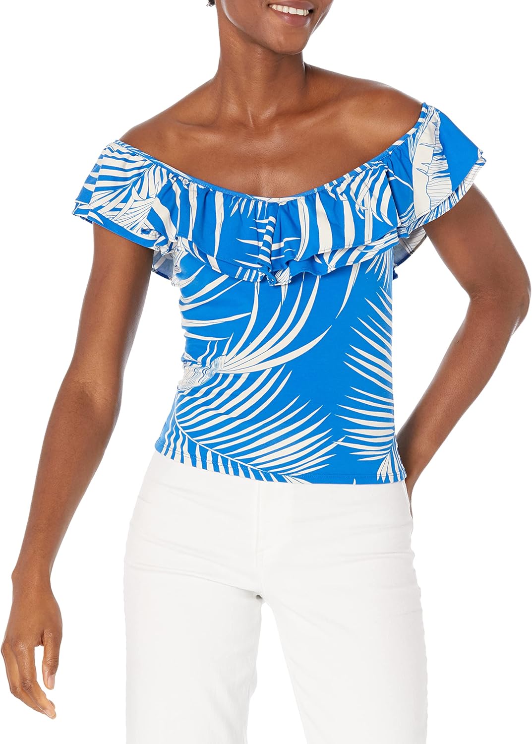 Женский топ с коротким рукавом и двойной оборкой Veronika GUESS, Baja Palm Print Blue
Женский топ с коротким рукавом и двойной оборкой Veronika GUESS, Baja Palm Print Blue