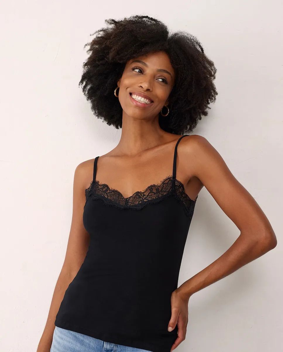 Женская майка на бретелях с кружевом Promise, черный
Женская майка на бретелях с кружевом Promise, черный