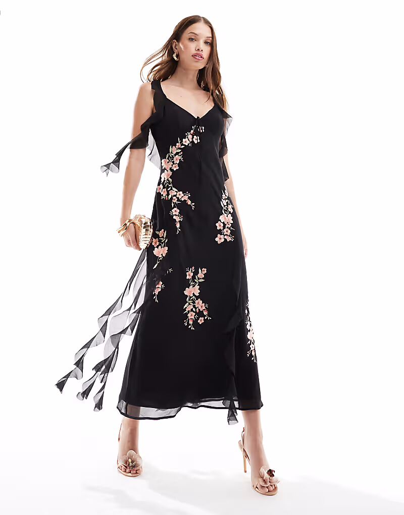 Платье ASOS DESIGN длиной до икр, черного цвета, с вышивкой, присборенными плечами и бантом сзади
Платье ASOS DESIGN длиной до икр, черного цвета, с вышивкой, присборенными плечами и бантом сзади