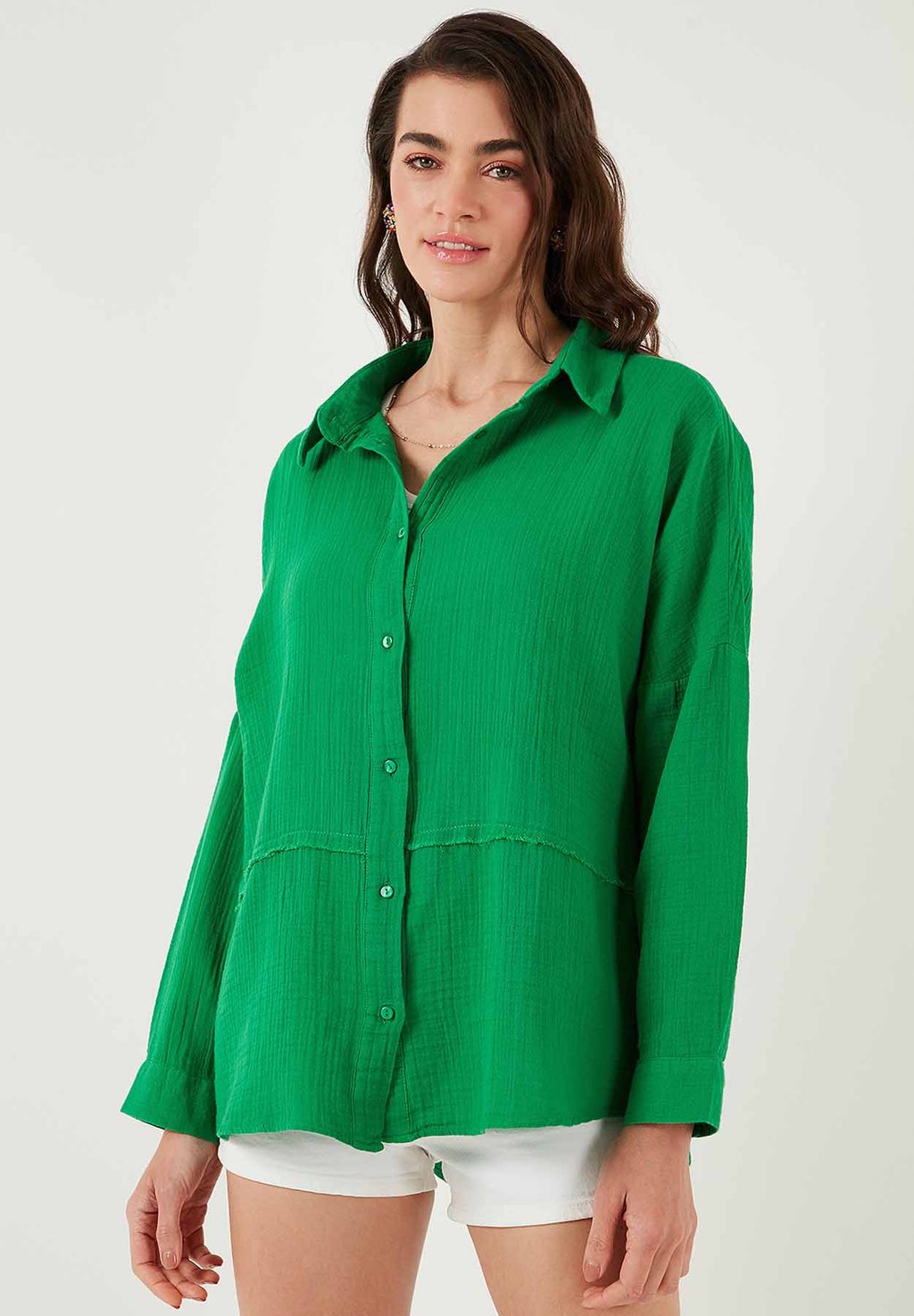 Блузка на пуговицах LELA, зеленый 
Блузка на пуговицах LELA, зеленый
