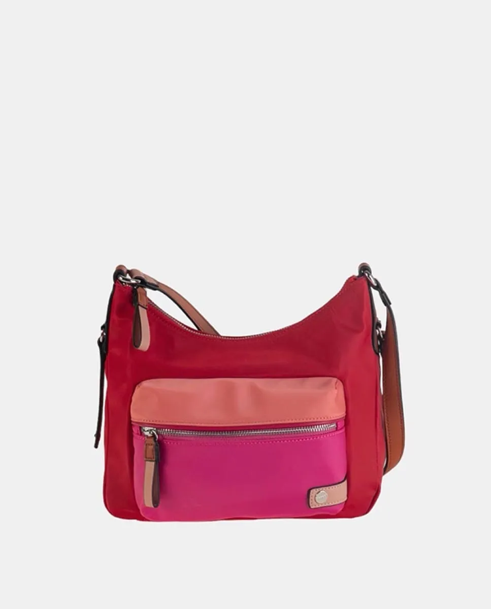 Модель сумки через плечо среднего размера, выполненная из нейлона в сочетании с кожей с деталями бледно-розового цвета Volum, красный 
Модель сумки через плечо среднего размера, выполненная из нейлона в сочетании с кожей с деталями бледно-розового цвета Volum, красный