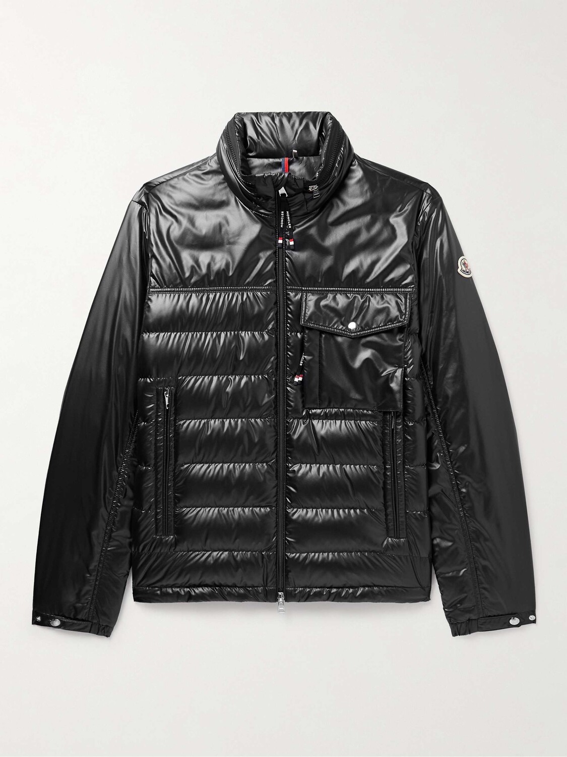 Malpas Стеганый пуховик с капюшоном с отделкой Glossed Shell MONCLER, черный 
Malpas Стеганый пуховик с капюшоном с отделкой Glossed Shell MONCLER, черный