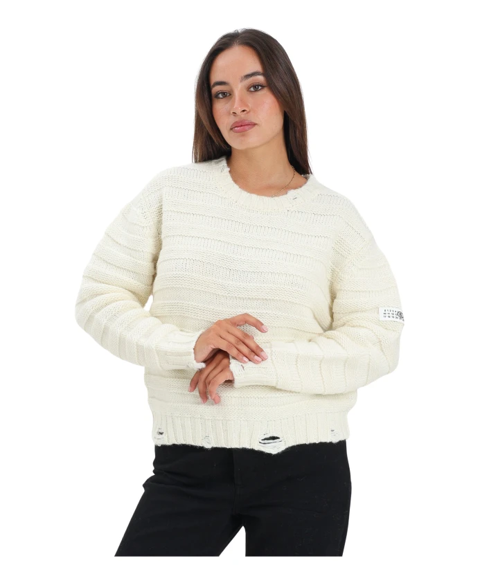 Бежевый свитер с круглым вырезом и потертостями. Maison Margiela, бежевый
Бежевый свитер с круглым вырезом и потертостями. Maison Margiela, бежевый