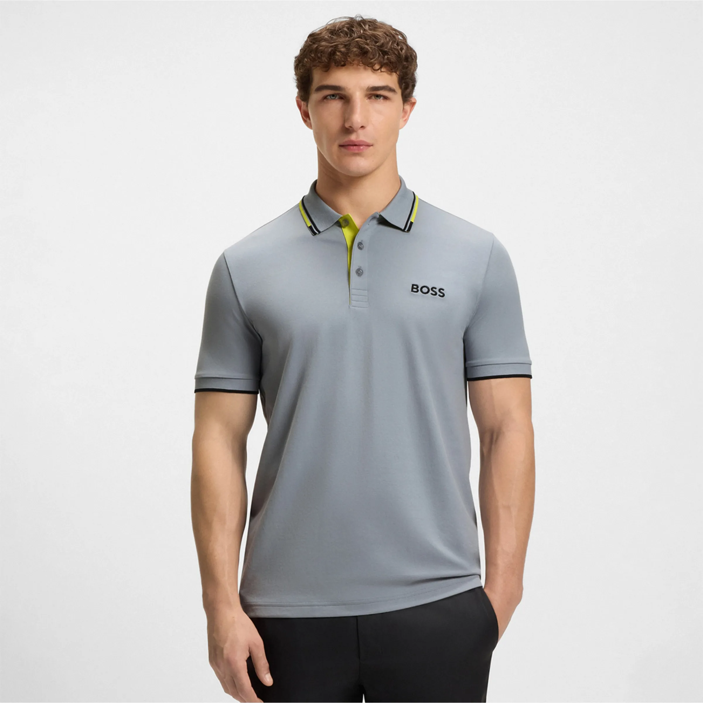 Техническая поло мужская с коротким рукавом и тремя пуговицами Boss, серый
Техническая поло мужская с коротким рукавом и тремя пуговицами Boss, серый